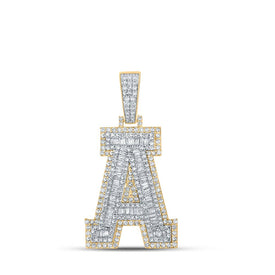 14kt Two-tone Gold Men's Baguette Diamond A Initial Letter Charm Pendant - 1-7/8 Cttw - Top View