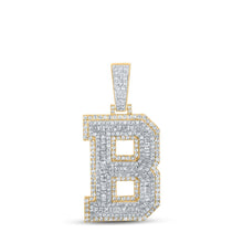 Load image into Gallery viewer, 14kt Two-tone Gold Mens Baguette Diamond B Initial Letter Charm Pendant 2-1/5 Cttw - Top View