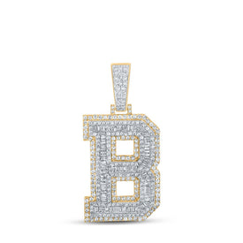 14kt Two-tone Gold Mens Baguette Diamond B Initial Letter Charm Pendant 2-1/5 Cttw - Top View