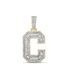 14kt Two-tone Gold Men's Baguette Diamond C Initial Letter Charm Pendant 1-3/4 Cttw - Top View