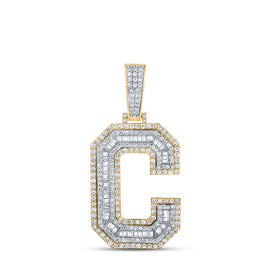 14kt Two-tone Gold Men's Baguette Diamond C Initial Letter Charm Pendant 1-3/4 Cttw - Top View