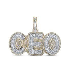 14kt Two-tone Gold Baguette Diamond CEO Charm Pendant - 5 Cttw - Top View