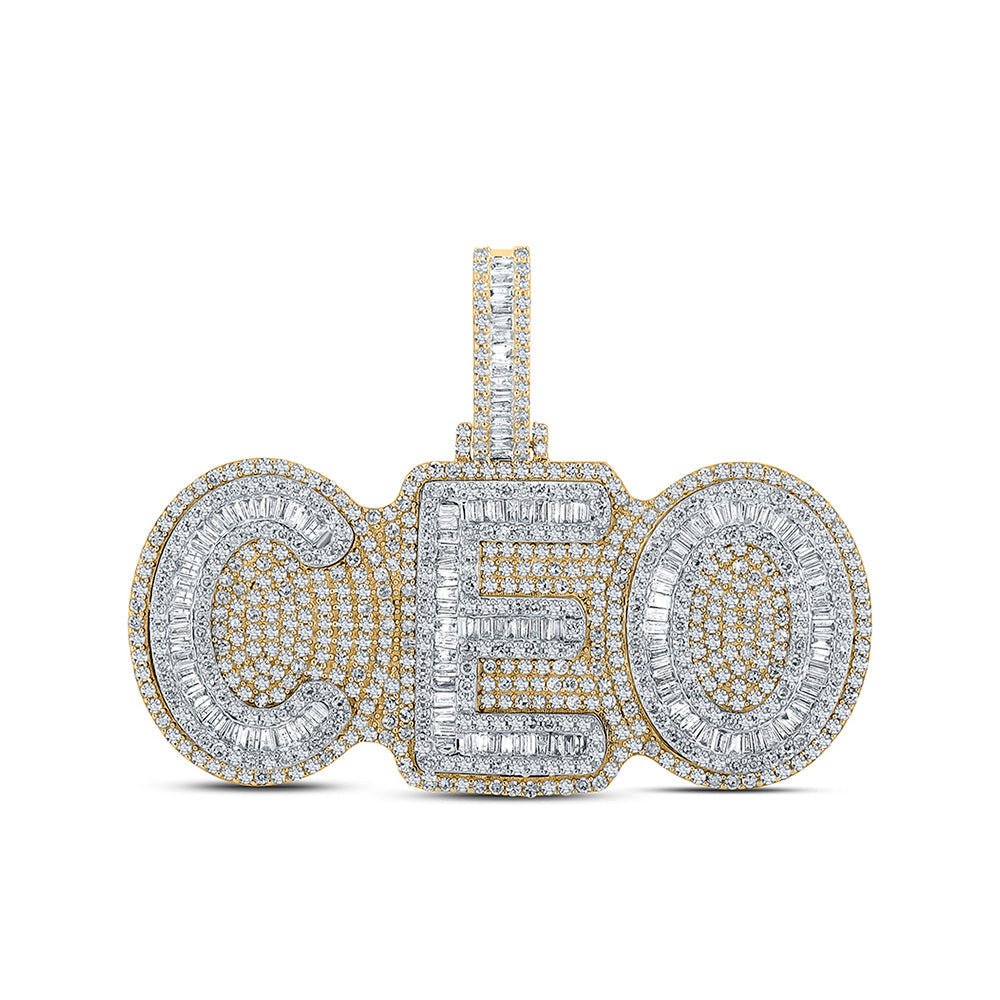 Men's Diamond Charm Pendant | 14kt Two-tone Gold Mens Baguette Diamond CEO Charm Pendant 5 Cttw | Splendid Jewellery GND