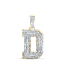 Load image into Gallery viewer, 14kt Two-tone Gold Men&#39;s Baguette Diamond D Initial Letter Charm Pendant - 2-1/3 Cttw - Top View