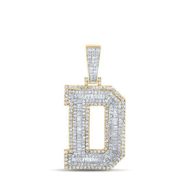 14kt Two-tone Gold Men's Baguette Diamond D Initial Letter Charm Pendant - 2-1/3 Cttw - Top View
