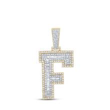 Load image into Gallery viewer, 14kt Two-tone Gold Baguette Diamond F Initial Charm Pendant - 1-1/2 Cttw - Top View
