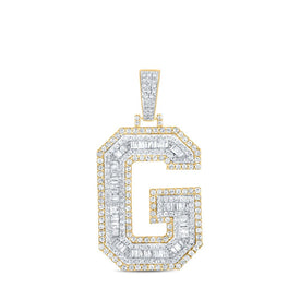 14kt Two-tone Gold Men's Baguette Diamond G Initial Letter Charm Pendant - 1-7/8 Cttw - Top View