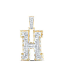 Load image into Gallery viewer, 14kt Two-tone Gold Men&#39;s Baguette Diamond H Initial Letter Charm Pendant - 2 Cttw - Top View