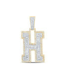 14kt Two-tone Gold Men's Baguette Diamond H Initial Letter Charm Pendant - 2 Cttw - Top View