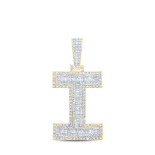 Load image into Gallery viewer, 14kt Two-tone Gold Baguette Diamond I Initial Charm Pendant for Men - 1-3/4 Cttw - Top View