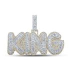 14kt Two-tone Gold Baguette Diamond KING Charm Pendant - 5-1/4 Cttw - Top View