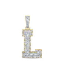 Load image into Gallery viewer, 14kt Two-tone Gold Men&#39;s Baguette Diamond L Initial Letter Charm Pendant 1-1/2 Cttw - Top View