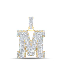 Load image into Gallery viewer, 14kt Two-tone Gold Men&#39;s Baguette Diamond M Initial Letter Charm Pendant 2-7/8 Cttw - Top View