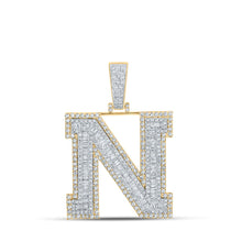 Load image into Gallery viewer, 14kt Two-tone Gold Men&#39;s Baguette Diamond N Initial Letter Charm Pendant - 2-5/8 Cttw - Top View