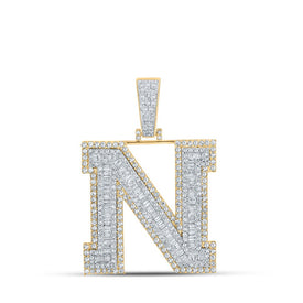 14kt Two-tone Gold Men's Baguette Diamond N Initial Letter Charm Pendant - 2-5/8 Cttw - Top View