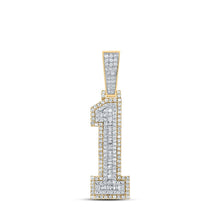 Load image into Gallery viewer, 14kt Two-tone Gold Baguette Diamond Number 1 Charm Pendant - 1 Cttw - Top View