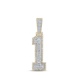 14kt Two-tone Gold Baguette Diamond Number 1 Charm Pendant - 1 Cttw - Top View