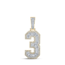 Load image into Gallery viewer, 14kt Two-tone Gold Baguette Diamond Number 3 Charm Pendant for Men - 1-1/2 Cttw - Top View