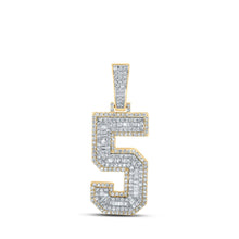 Load image into Gallery viewer, 14kt Two-tone Gold Baguette Diamond Number 5 Charm Pendant for Men - 1-5/8 Cttw - Top View