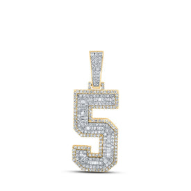 14kt Two-tone Gold Baguette Diamond Number 5 Charm Pendant for Men - 1-5/8 Cttw - Top View