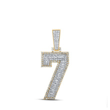 Load image into Gallery viewer, 14kt Two-tone Gold Baguette Diamond Number 7 Charm Pendant for Men - Top View