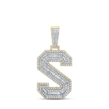 Load image into Gallery viewer, 14kt Two-tone Gold Baguette Diamond S Initial Pendant - 1-3/4 Cttw - Top View