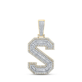 14kt Two-tone Gold Baguette Diamond S Initial Pendant - 1-3/4 Cttw - Top View