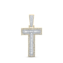 Load image into Gallery viewer, 14kt Two-tone Gold Men&#39;s Baguette Diamond T Initial Letter Charm Pendant - 1-3/8 Cttw - Top View