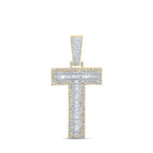 14kt Two-tone Gold Men's Baguette Diamond T Initial Letter Charm Pendant - 1-3/8 Cttw - Top View