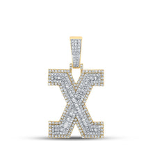 Load image into Gallery viewer, 14kt Two-tone Gold Mens Baguette Diamond X Initial Letter Charm Pendant - 2 Cttw - Top View