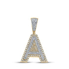 14kt Two-tone Gold Men's Round Diamond A Initial Letter Charm Pendant - 3/4 Cttw - Top View