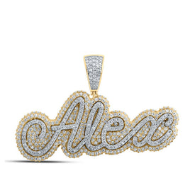 14kt Two-tone Gold Men's Round Diamond ALEX Charm Pendant - Exquisite Brilliance - Top View