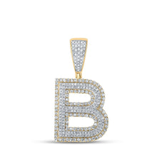 Load image into Gallery viewer, 14kt Two-tone Gold Men&#39;s Round Diamond B Initial Letter Charm Pendant - 1 Cttw - Top View