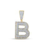 14kt Two-tone Gold Men's Round Diamond B Initial Letter Charm Pendant - 1 Cttw - Top View