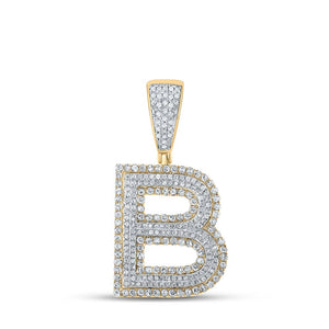 Men's Diamond Charm Pendant | 14kt Two-tone Gold Mens Round Diamond B Initial Letter Charm Pendant 1 Cttw | Splendid Jewellery GND