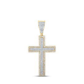14kt Two-tone Gold Men's Diamond Cross Charm Pendant - 3/4 Cttw - Top View