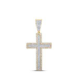 Men's Diamond Charm Pendant | 14kt Two-tone Gold Mens Round Diamond Cross Charm Pendant 3/4 Cttw | Splendid Jewellery GND