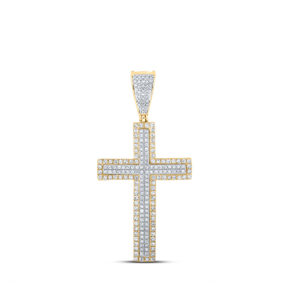 Men's Diamond Charm Pendant | 14kt Two-tone Gold Mens Round Diamond Cross Charm Pendant 3/4 Cttw | Splendid Jewellery GND