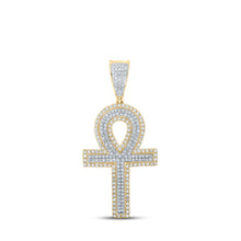 Load image into Gallery viewer, 14kt Two-tone Gold Men&#39;s Diamond Cross Charm Pendant - 7/8 Cttw - Top View