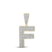 Load image into Gallery viewer, 14kt Two-tone Gold Men&#39;s Round Diamond F Initial Letter Charm Pendant 3/4 Cttw - Top View