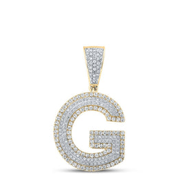 14kt Two-tone Gold Men's Round Diamond G Initial Letter Charm Pendant - 7/8 Cttw - Top View