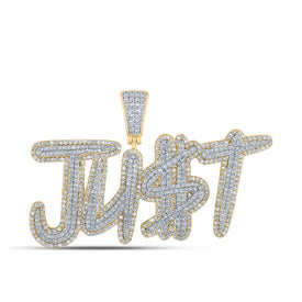 14kt Two-tone Gold Men's Round Diamond JU$T Charm Pendant - 2-5/8 Cttw - Top View