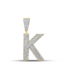 Load image into Gallery viewer, 14kt Two-tone Gold Men&#39;s Diamond K Initial Letter Charm Pendant - 7/8 Cttw - Top View