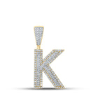 14kt Two-tone Gold Men's Diamond K Initial Letter Charm Pendant - 7/8 Cttw - Top View