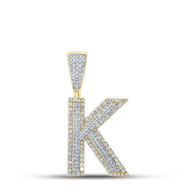 14kt Two-tone Gold Men's Diamond K Initial Letter Charm Pendant - 7/8 Cttw - Top View