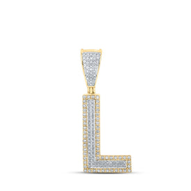 14kt Two-tone Gold Men's Round Diamond L Initial Letter Charm Pendant 1/3 Cttw - A Dazzling Statement Piece by Splendid Jewellery - Top View