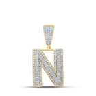 14kt Two-tone Gold Men's Diamond N Initial Letter Charm Pendant - 7/8 Cttw - Top View