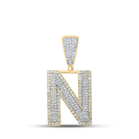 14kt Two-tone Gold Men's Diamond N Initial Letter Charm Pendant - 7/8 Cttw - Top View