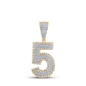 14kt Two-tone Gold Men's Round Diamond Number 5 Charm Pendant 3/4 Cttw - Top View