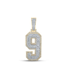 Load image into Gallery viewer, 14kt Two-tone Gold Men&#39;s Diamond Number 9 Charm Pendant - 1-5/8 Cttw - Top View